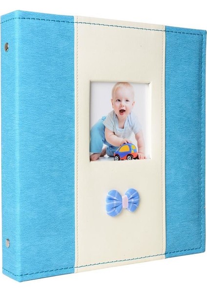 40 Sayfa 23x26cm Yapışkanlı Manyetik Deri Mavi Fotoğraf Albümü
