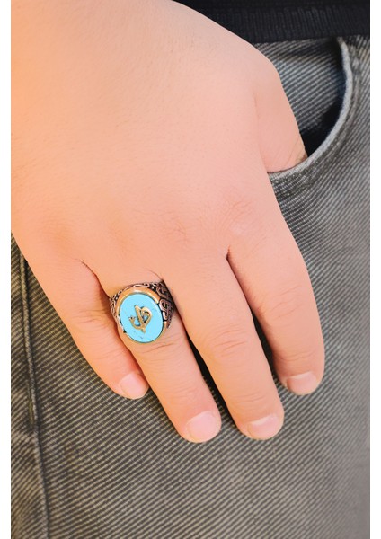 Firuze Taşlı Elif Vav 925 Ayar Erkek Yüzük fiyatları