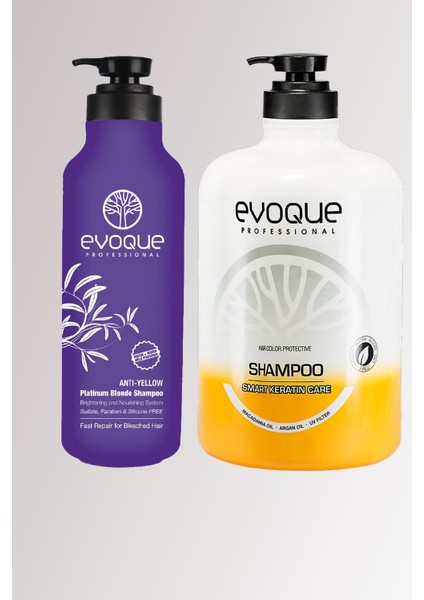 Professional Anti-Yellow Silver Şampuan 1000ml +Evoque Professional Smart Keratin Serisi Şampuan 2800ml