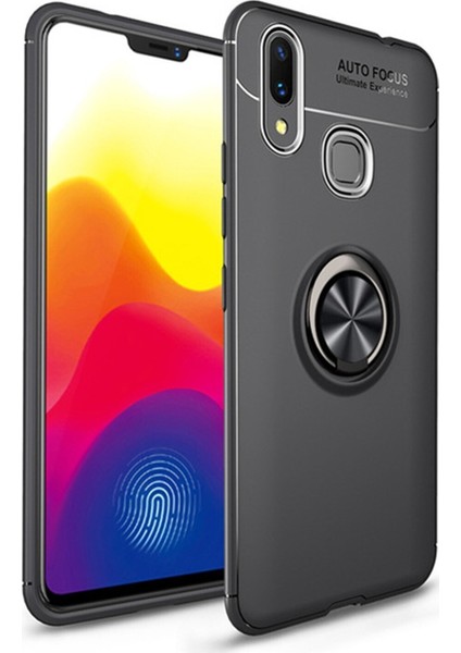 Samsung Galaxy M10S Kılıf Renkli Yüzüklü Manyetik Silikon Kapak Siyah - Siyah