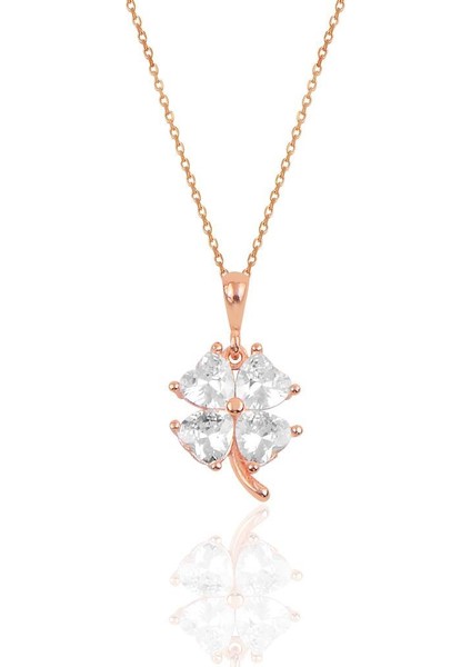 Gümüş Rose Zirkon Taşlı Yonca Modeli Üçlü Set modelleri