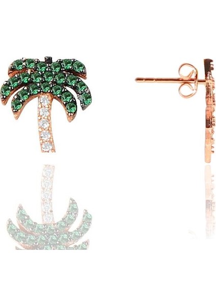 Gümüş Rose Yeşil Taşlı Palmiye Gümüş Üçlü Set fırsatları