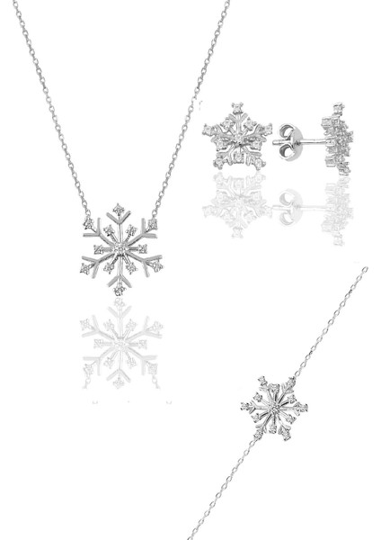 Gümüş Rodyumlu Kartanesi Modeli Üçlü Set