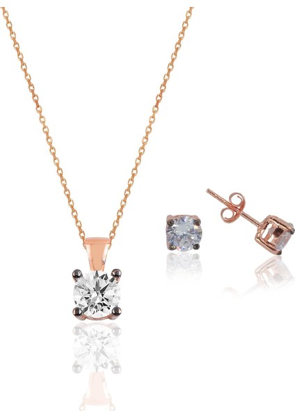 Gümüş Rose Kolye ve Küpe Gümüş Set