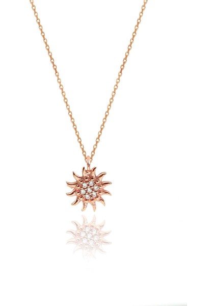 Gümüş Rose Zirkon Taşlı Güneş Kolye ve Küpe Gümüş Ikili Set fiyatları