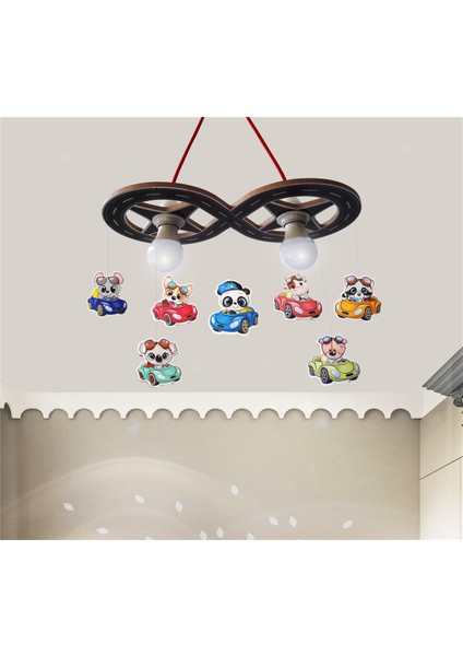Ahşap Anımal Cars Çocuk Odası Aydınlatma