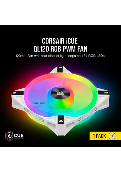 CORSAIR CO-9050103-WW QL120 RGB 120 MM DÖRT RGB RENK DÖNGÜLÜ BEYAZ PWM FAN