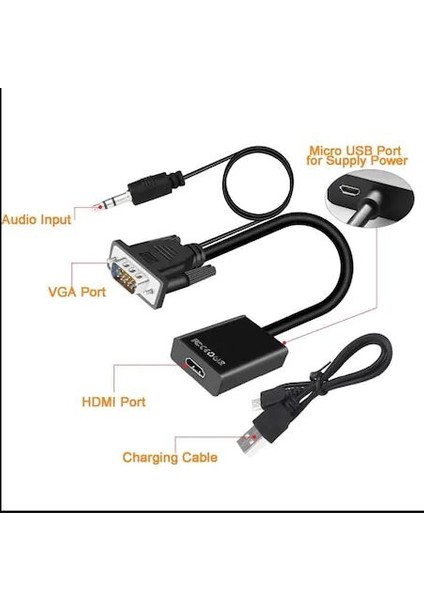 Ses Kablolu VGA To HDMI Çevirici / Dönüştürücü Kablolu Adaptör