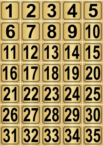 Metal Kapı Masa Dolap Numarası 35'li Altın