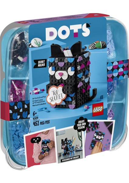 LEGO® DOTS Gizli Bölme 41924 - Çocuklar için Kendin Yap Dekoratif Kutu Oyuncak Kedi Yapım Seti (451 Parça)