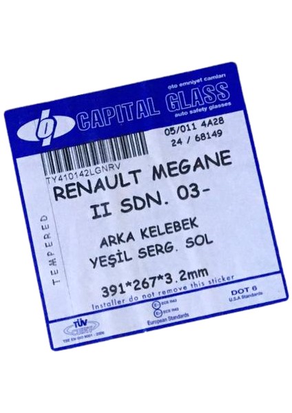 Renault Megane 2 Sedan Sol Arka Kelebek Camı Srg 2003-2010 modelleri