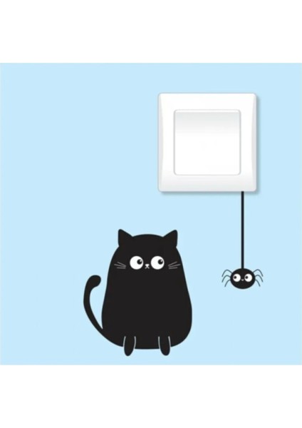 Kedi ve Örümcek Priz Sticker 21X29CM Elektrik Düğmesi Sticker