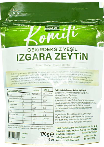 Çekirdeksiz Izgara Yeşil Zeytin 8 x 170g