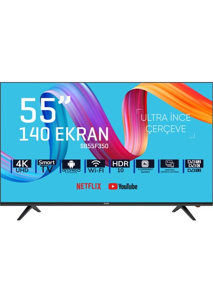 SB55F350 55" 140 Ekran Uydu Alıcılı 4K Ultra HD Android Smart LED TV