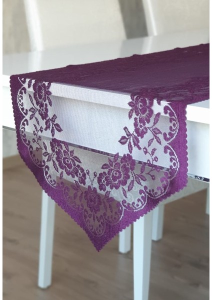 Güllü Desen Örme Runner Örtüsü 40 x 140 cm Mor