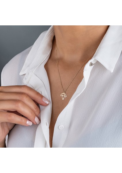 Pırlanta Şeklinde 14 Ayar Altın Kolye