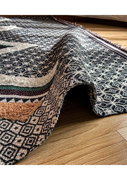 4004 Boho İskandinav Stil Rustik Lacivert Kilim