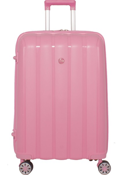 Lüx Kırılmaz Pembe Büyük Boy Pp Valiz - V305