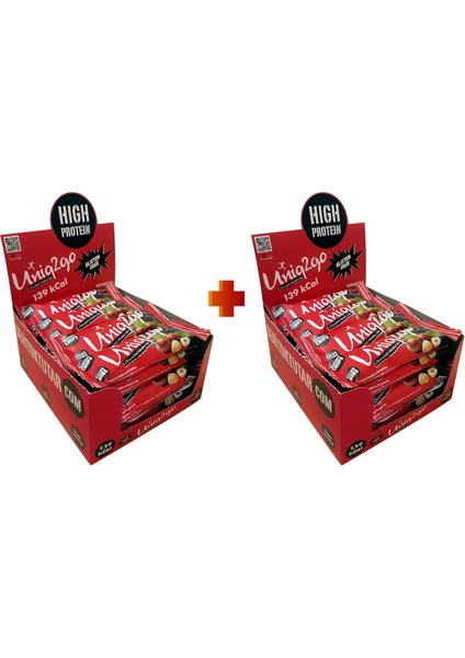 UNIQ2GO Chocodark Fındıklı Bitter 16’lı x 2 Kutu (Toplam 32 tane) 38 gr Protein Bar