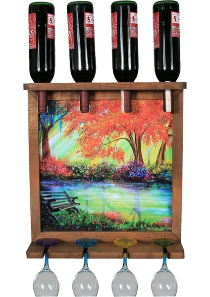 Tablolu Ahşap Şaraplık Viski Bira Salon Bar Mutfak Dekoru 44*49 cm