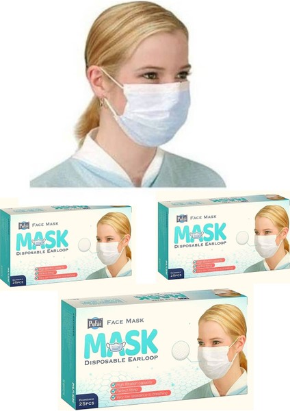 Tek Kullanımlık Full Ultrasonik Cerrahi Maske 3 Katlı Burun Telli 75 Adet 3 Kutu