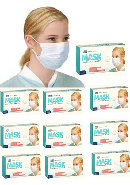 Tek Kullanımlık Full Ultrasonik Cerrahi Maske Yüksek Filtrasyon Sistemli 3 Katlı Burun Telli 250 Adet 10 Kutu