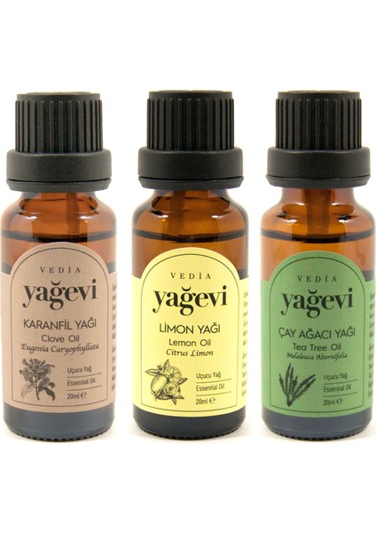 Limon Uçucu Yağı 20 Ml+Çay Ağacı Uçucu Yağı 20 Ml+Karanfil Uçucu Yağı 20 ml