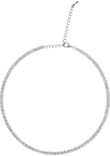 Merano Design 3 mm Su Yolu Choker, Rhodium, Crystal