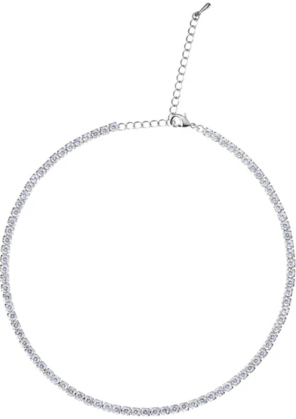 Merano Design 3 mm Su Yolu Choker, Rhodium, Crystal