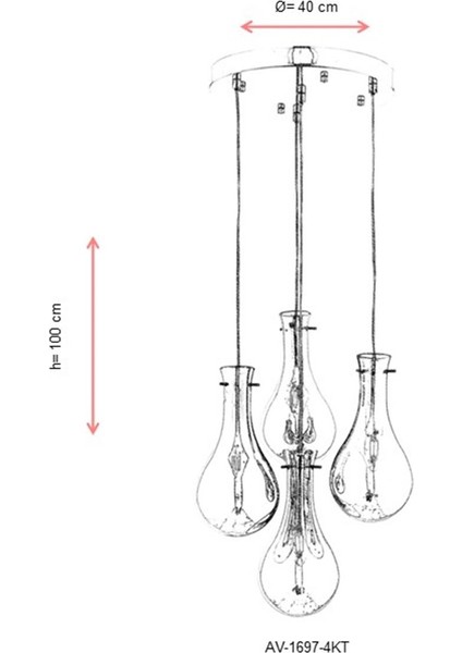 AVONNI AV-60092-4KT Krom Kaplama Modern Avize E14 Metal Cam 40cm