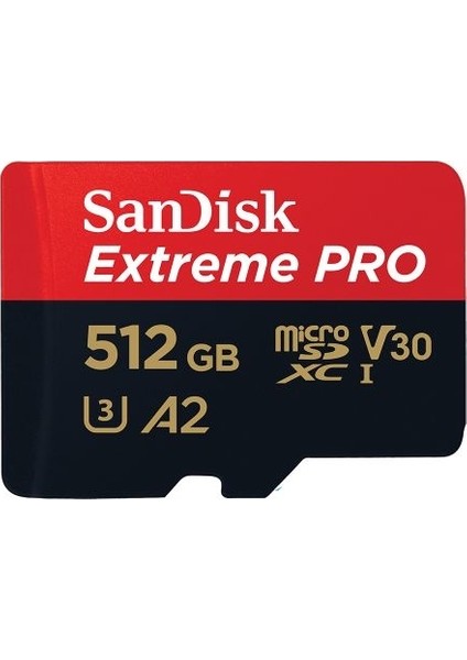 SanDisk Extreme Pro 512GB 170MB/s A2 C10 V30 UHS-I U3 microSDXC Hafıza Kartı + Adaptör (SDSQXCZ-512G-GN6MA)