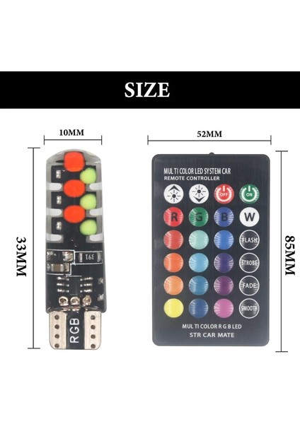 - 2 Adet Uzaktan Kumandalı Çakar Lamba T10 18 LED Rgb Park Ampulü T10