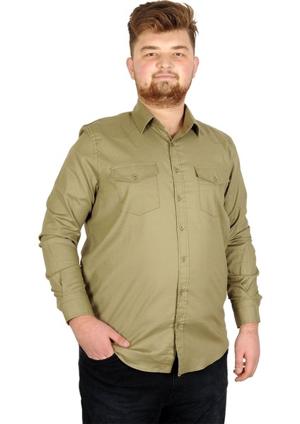 Erkek Gömlek Ukol Gabardin Çift Cep 20360 Haki