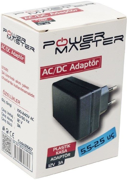 12V-3A Priz Tipi Adaptör 5.5x2.5mm Jak Fişli