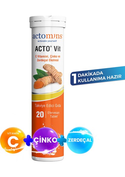 Vit C Vitamini, Çinko ve Zerdeçal Ekstresi 20 Efervesan Tablet