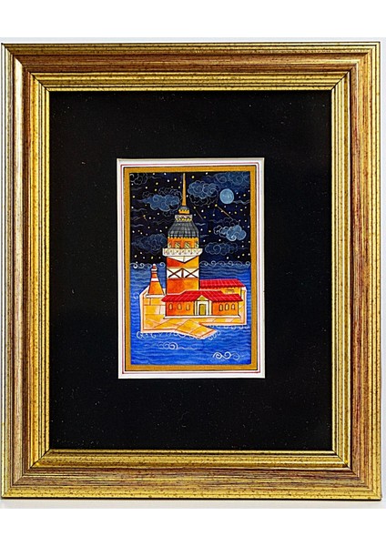 Pazar Minyatür 20x25 cm El Yapımı Dekoratif Çerçeveli Kız Kulesi Figürü