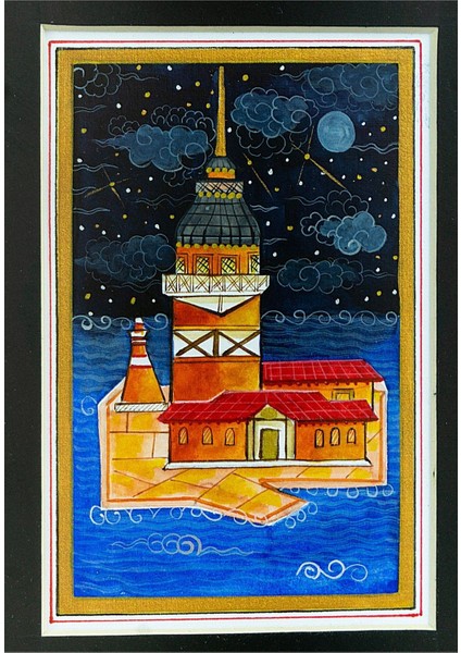 Pazar Minyatür 20x25 cm El Yapımı Dekoratif Çerçeveli Kız Kulesi Figürü