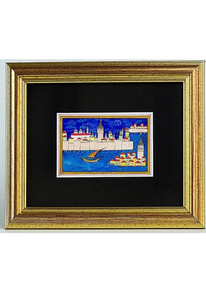 Pazar Minyatür 25x20 cm El Yapımı Dekoratif Çerçeveli Topkapı Sarayı ve Kız Kulesi Gündüz