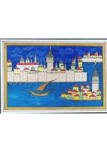 Pazar Minyatür 25x20 cm El Yapımı Dekoratif Çerçeveli Topkapı Sarayı ve Kız Kulesi Gündüz