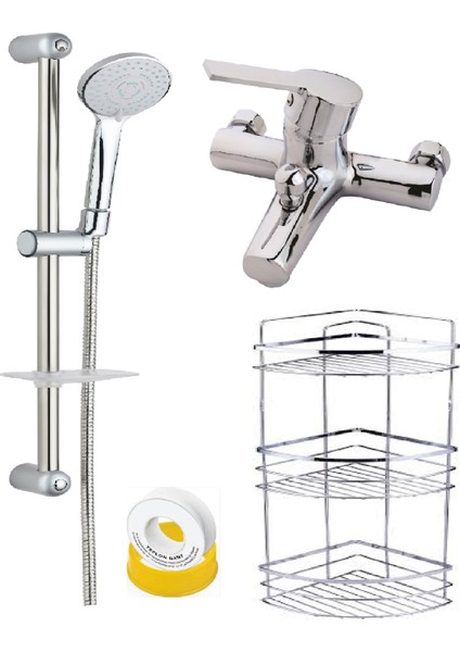 Delta Banyo Bataryası + Lüx Sürgülü Duş Seti Lüx 3 Lü Köşelik Teflon Bant