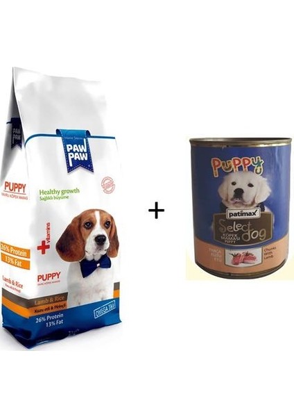 Paw Paw Kuzulu & Pirinçli Yavru Köpek Maması 3 kg + Patimax Puppy Kuzu Etli