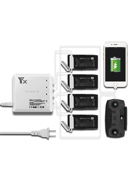 Djı Mavic Air 6 In 1 Çoklu Hızlı Pil Şarj Cihazı 2 USB Çıkışlı