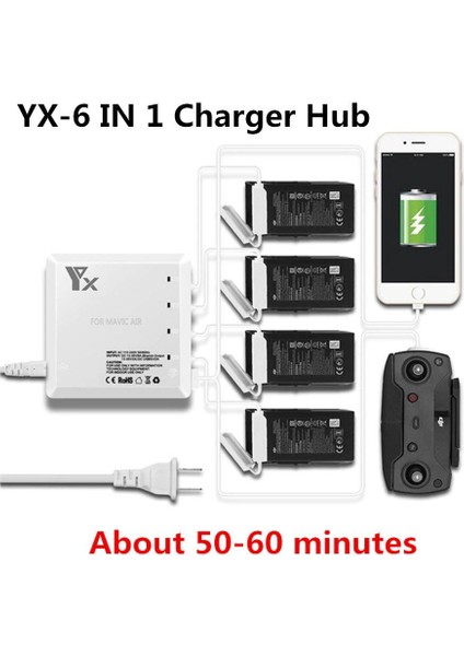 Djı Mavic Air 6 In 1 Çoklu Hızlı Pil Şarj Cihazı 2 USB Çıkışlı
