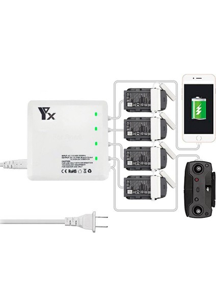 Djı Mavic Air 6 In 1 Çoklu Hızlı Pil Şarj Cihazı 2 USB Çıkışlı