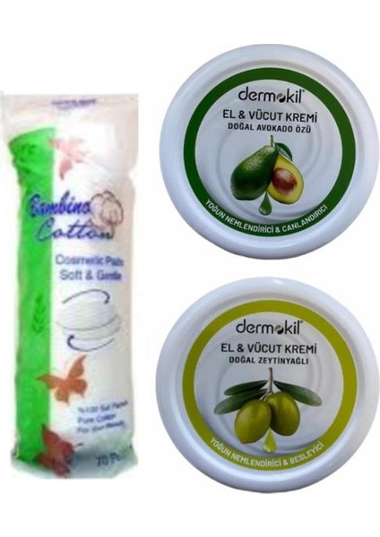 Avokado El Kremi + Zeytin Yağlı El Kremi + Makyaj Pamuğu