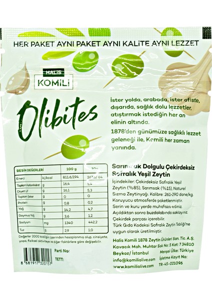 Olibites Sarımsak Dolgulu Yeşil Zeytin 8 x 30g