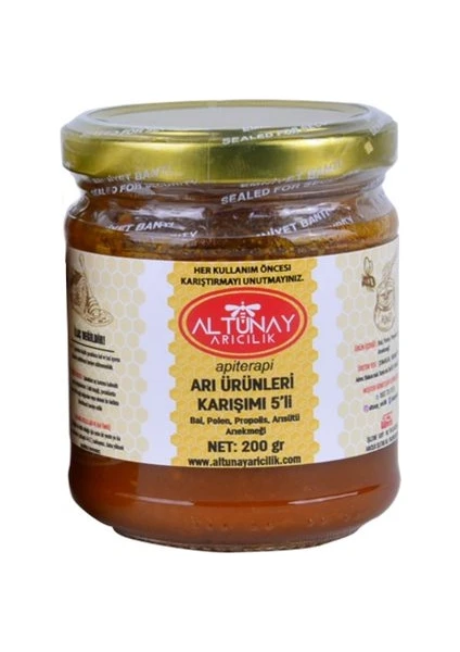 Arı Ürünleri Karışımı 5’li (Bal,polen,propolis,arısütü,arıekmeği) 200 gr