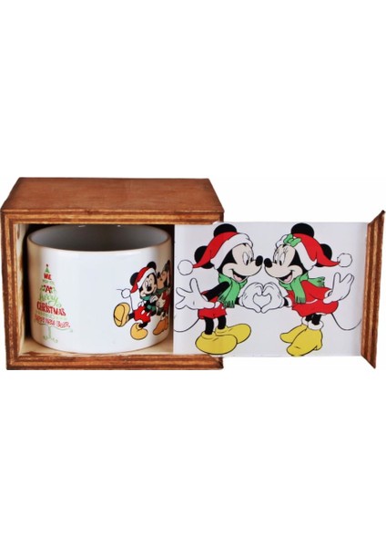 Mickey Mouse Minnie Mouse Yılbaşı Doğal Ahşap Kutulu Kupa