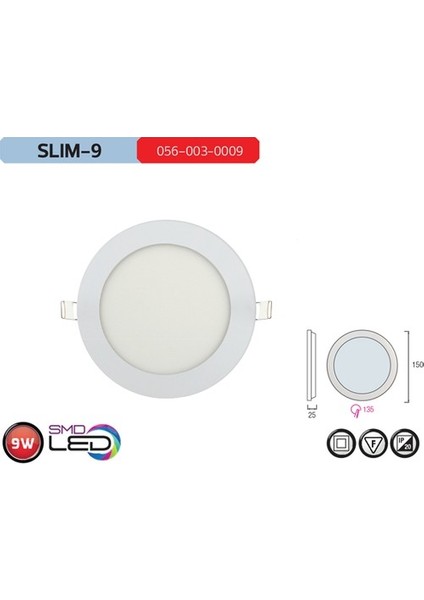 Slim 9W SMD LED Sarı Işık