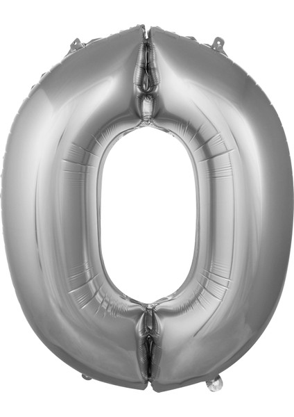 0 Rakam 76 cm Gümüş Folyo Balon 34 Inc